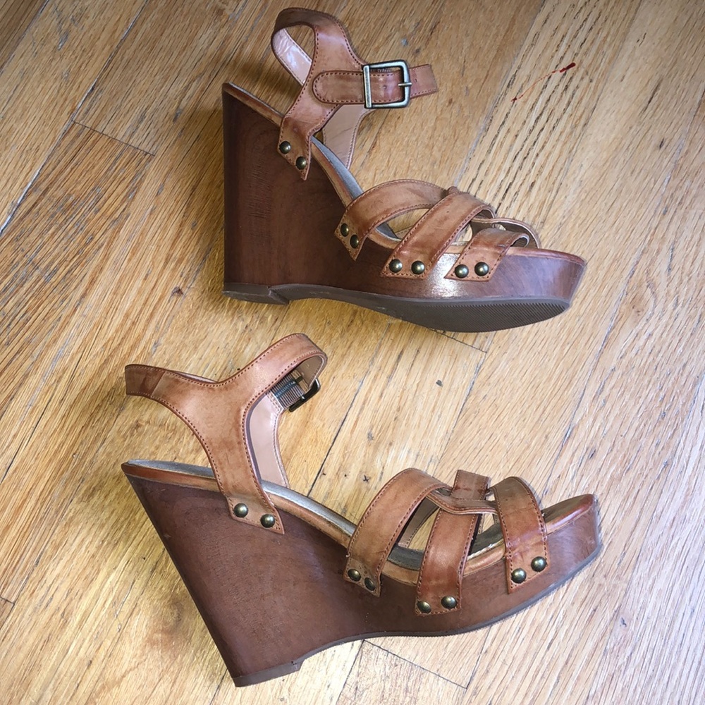 Sam Edelman tan leather wooden platform sandals - Picture 3 of 7